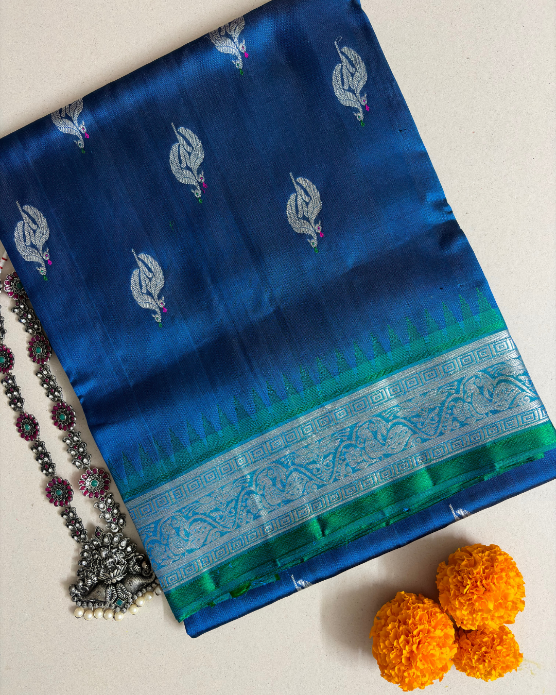 The Sapphire Avian Motif | Pure Handloom Silk