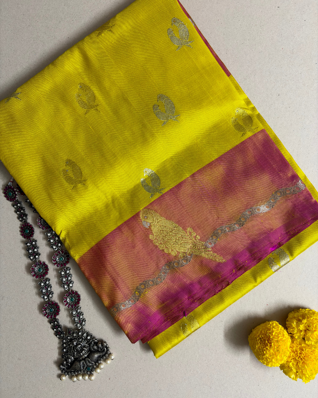 The Solar Parrot Drape | Pure Handloom Silk