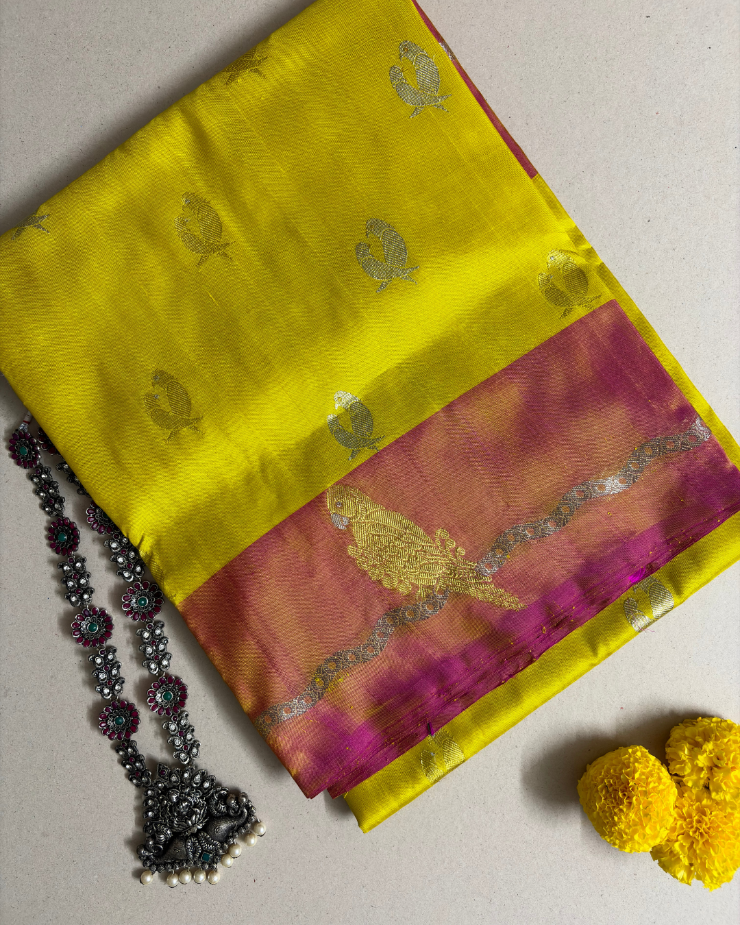 The Solar Parrot Drape | Pure Handloom Silk