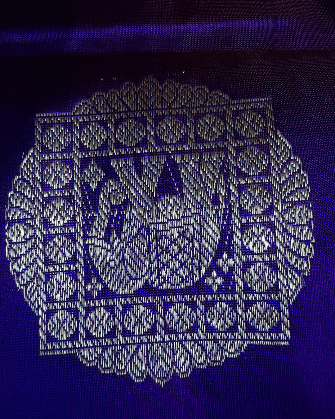The Royal Blue Elephant Medallion | Pure Handloom Silk