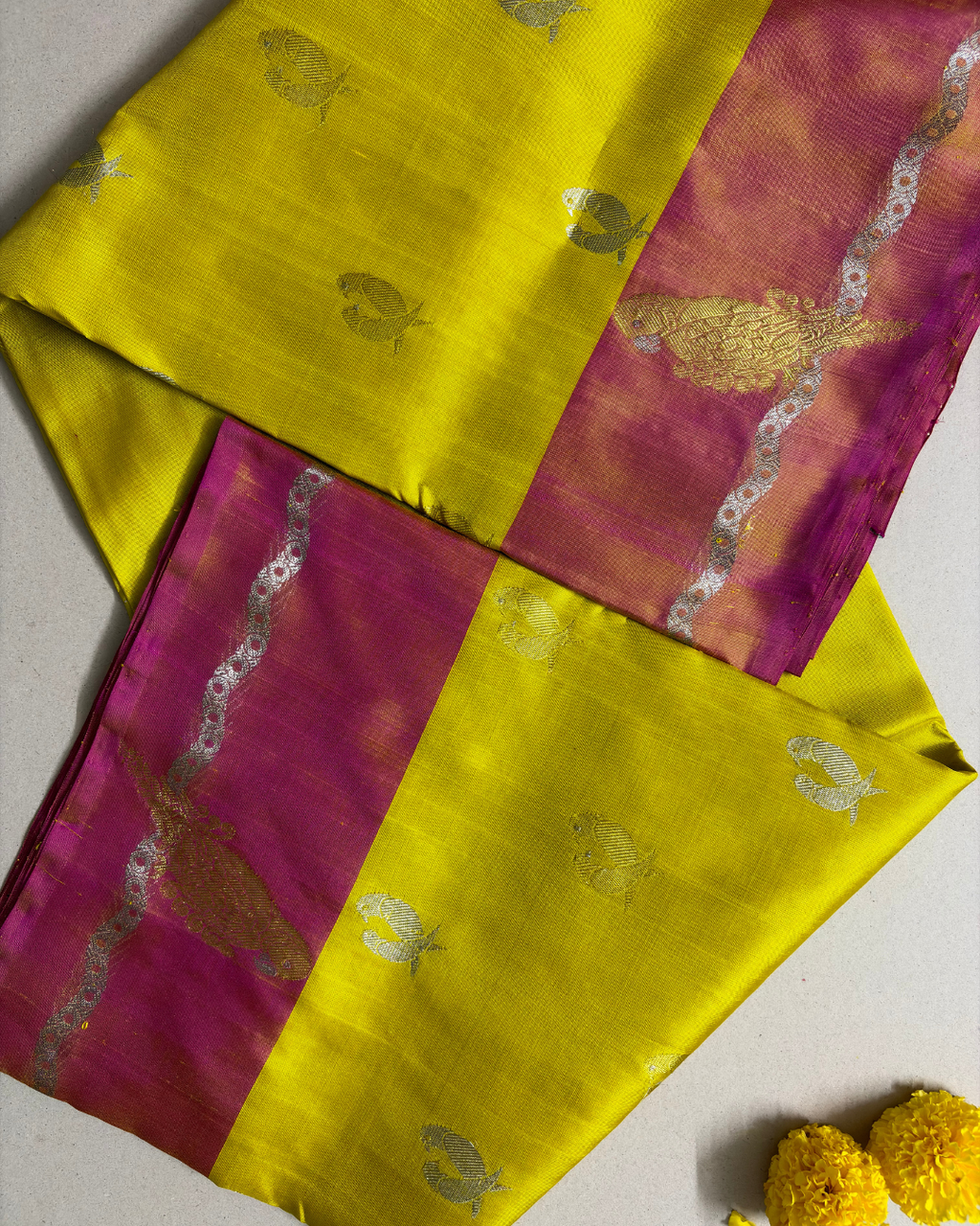 The Solar Parrot Drape | Pure Handloom Silk