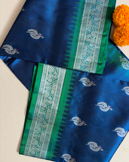 The Sapphire Avian Motif | Pure Handloom Silk