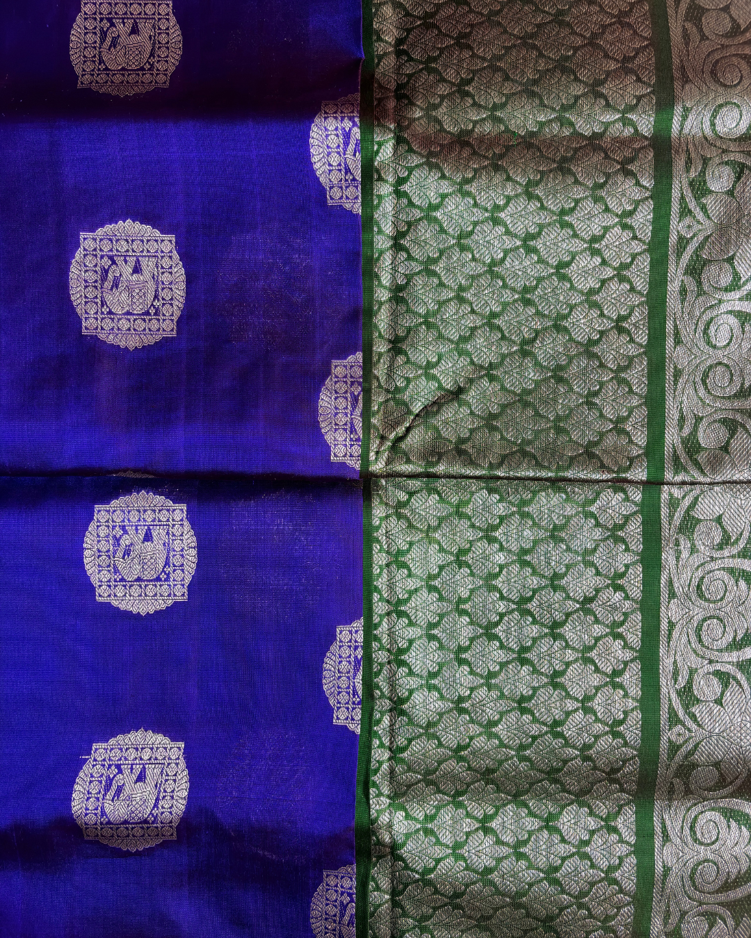 The Royal Blue Elephant Medallion | Pure Handloom Silk