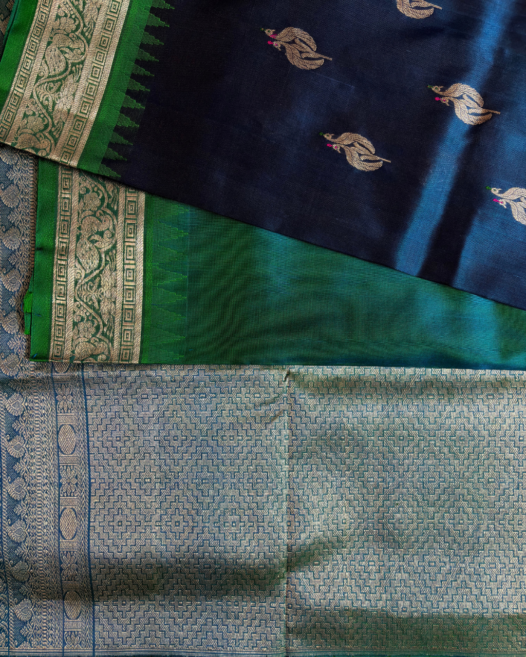 The Sapphire Avian Motif | Pure Handloom Silk