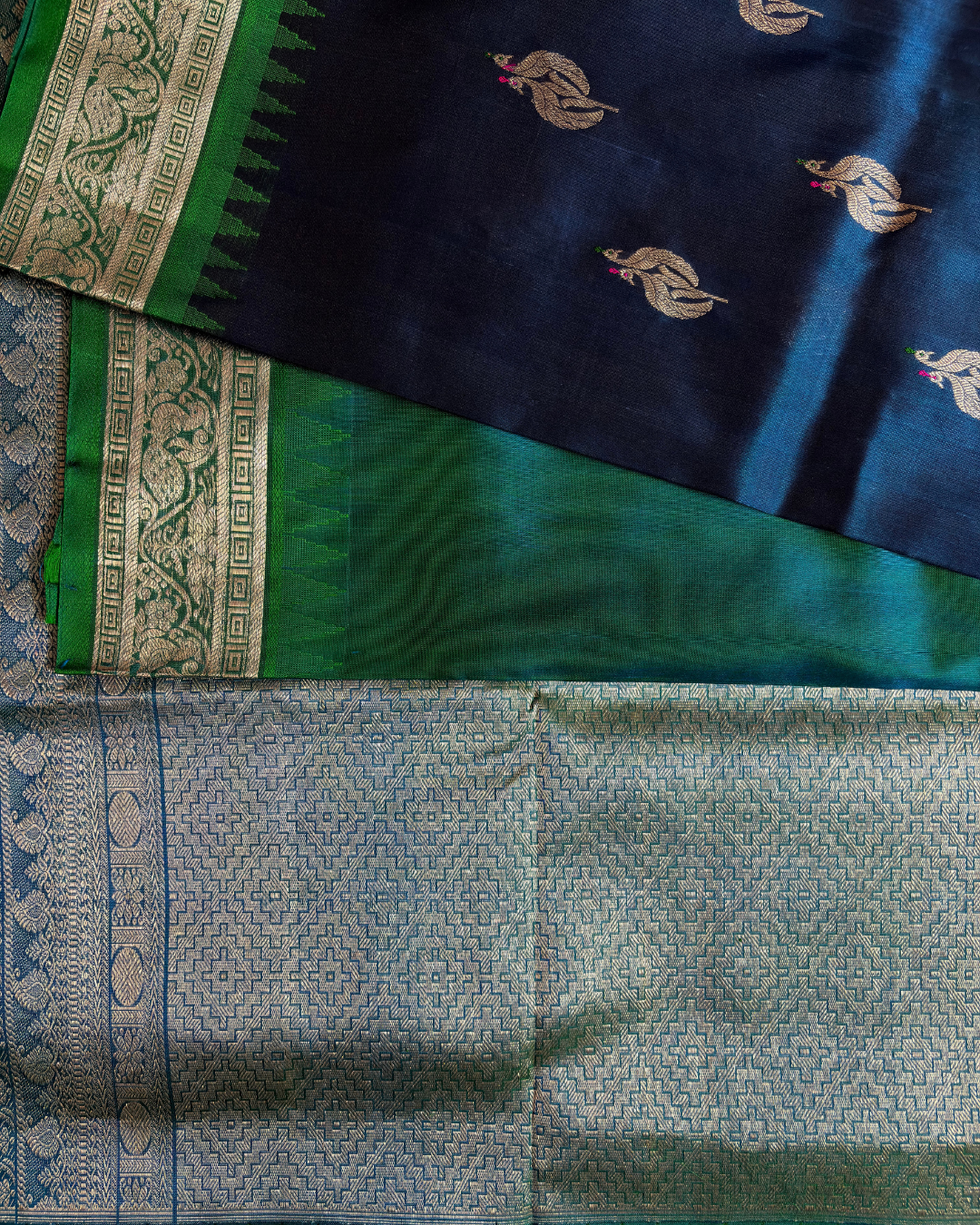 The Sapphire Avian Motif | Pure Handloom Silk