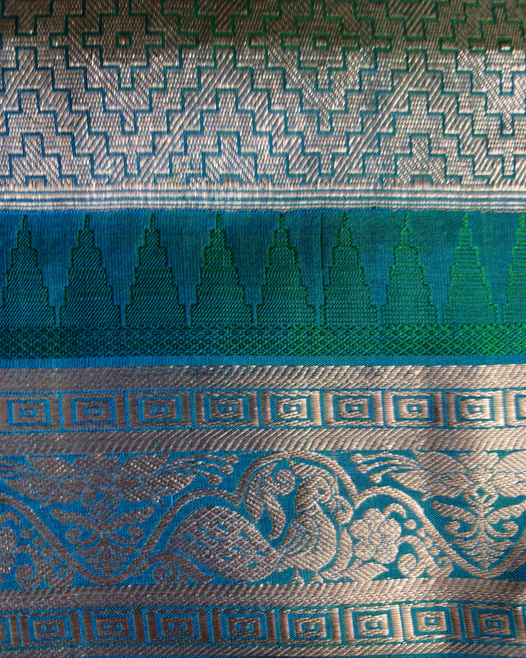 The Sapphire Avian Motif | Pure Handloom Silk