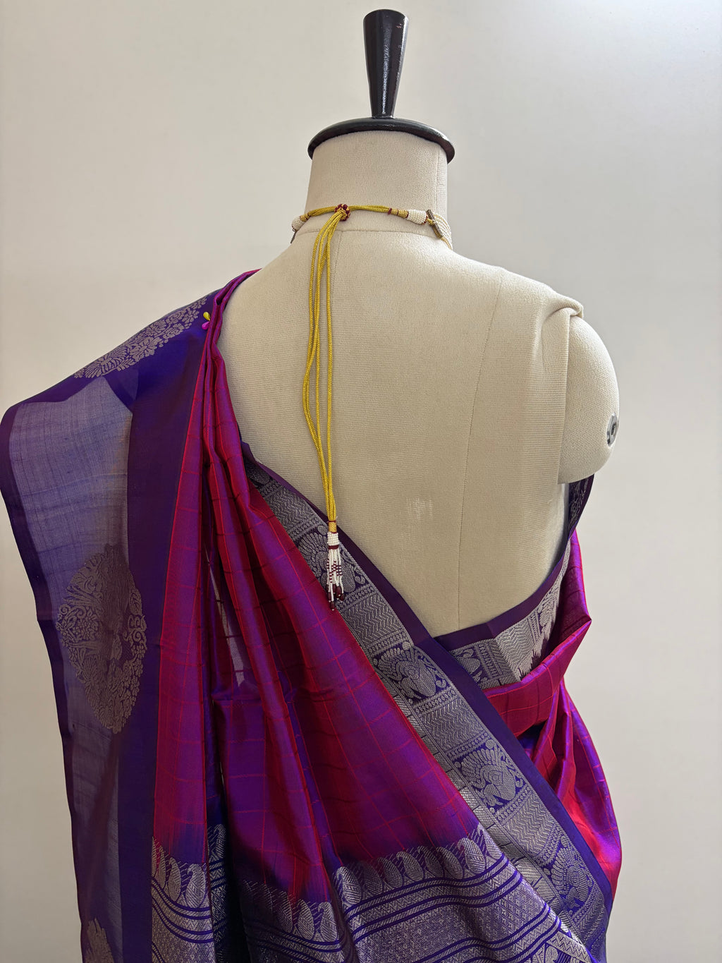 The Violet Peacock Medallion | Pure Handloom Silk in Dual-Tone