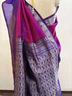 The Violet Peacock Medallion | Pure Handloom Silk in Dual-Tone