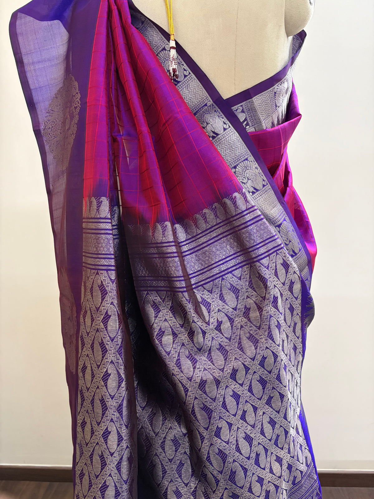The Violet Peacock Medallion | Pure Handloom Silk in Dual-Tone