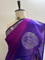 The Violet Peacock Medallion | Pure Handloom Silk in Dual-Tone