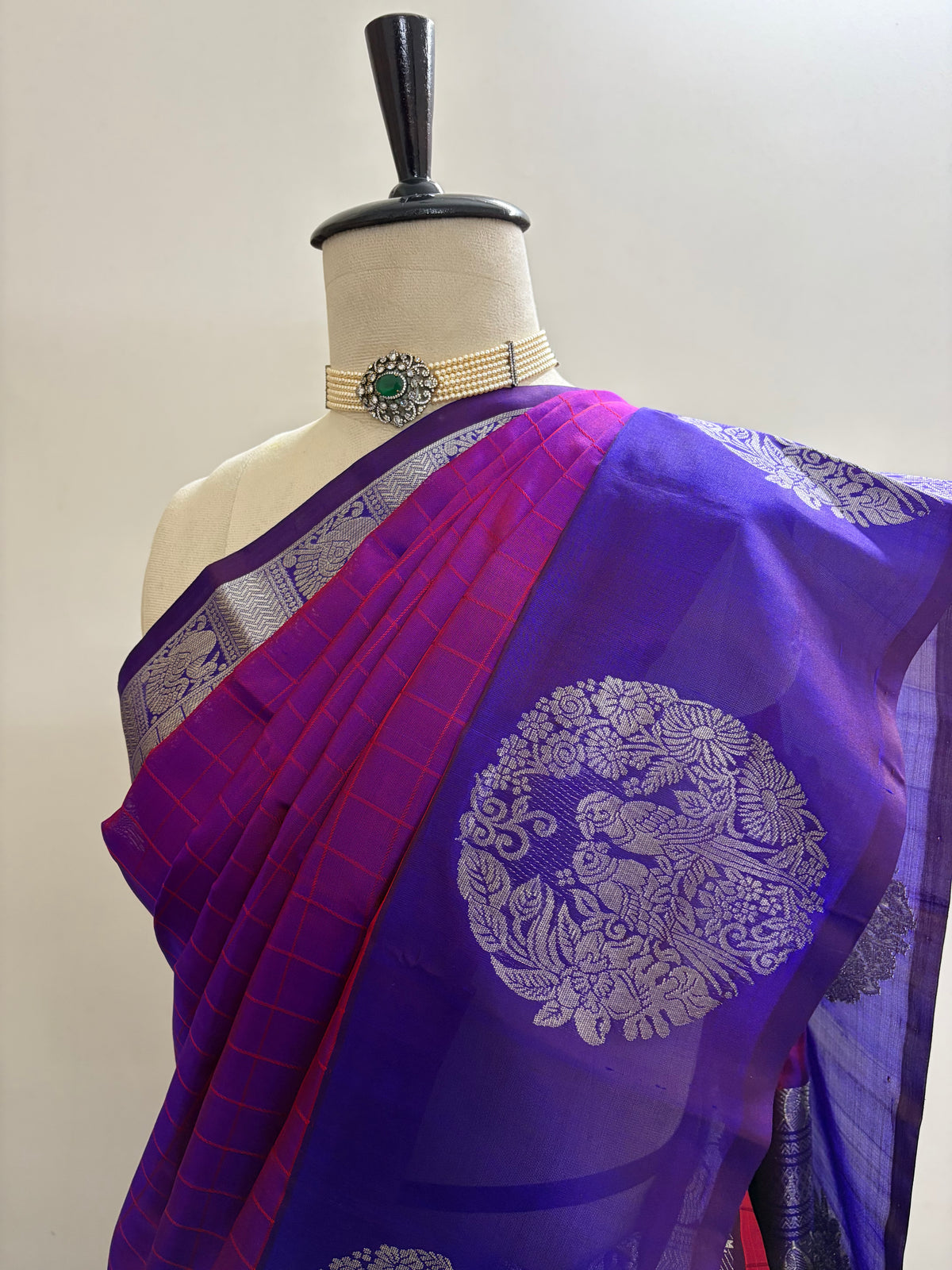 The Violet Peacock Medallion | Pure Handloom Silk in Dual-Tone
