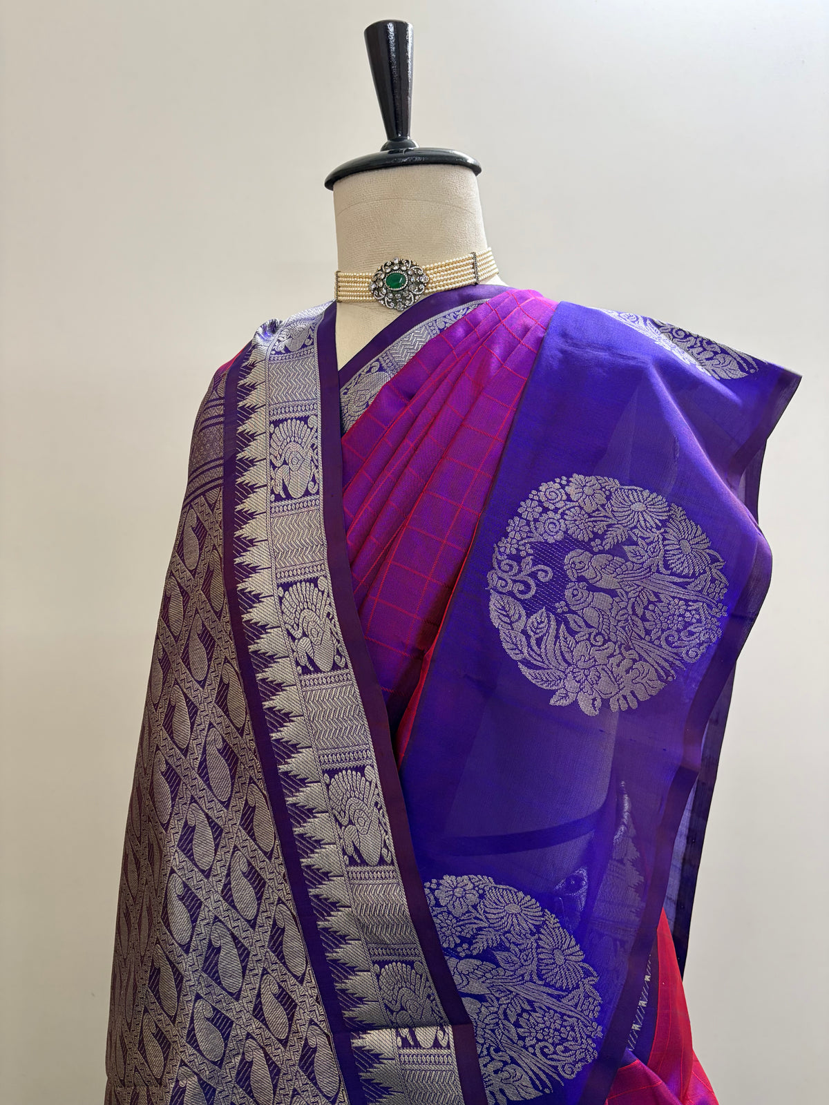 The Violet Peacock Medallion | Pure Handloom Silk in Dual-Tone