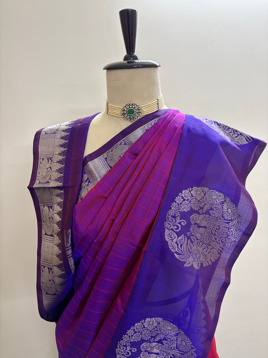 The Violet Peacock Medallion | Pure Handloom Silk in Dual-Tone
