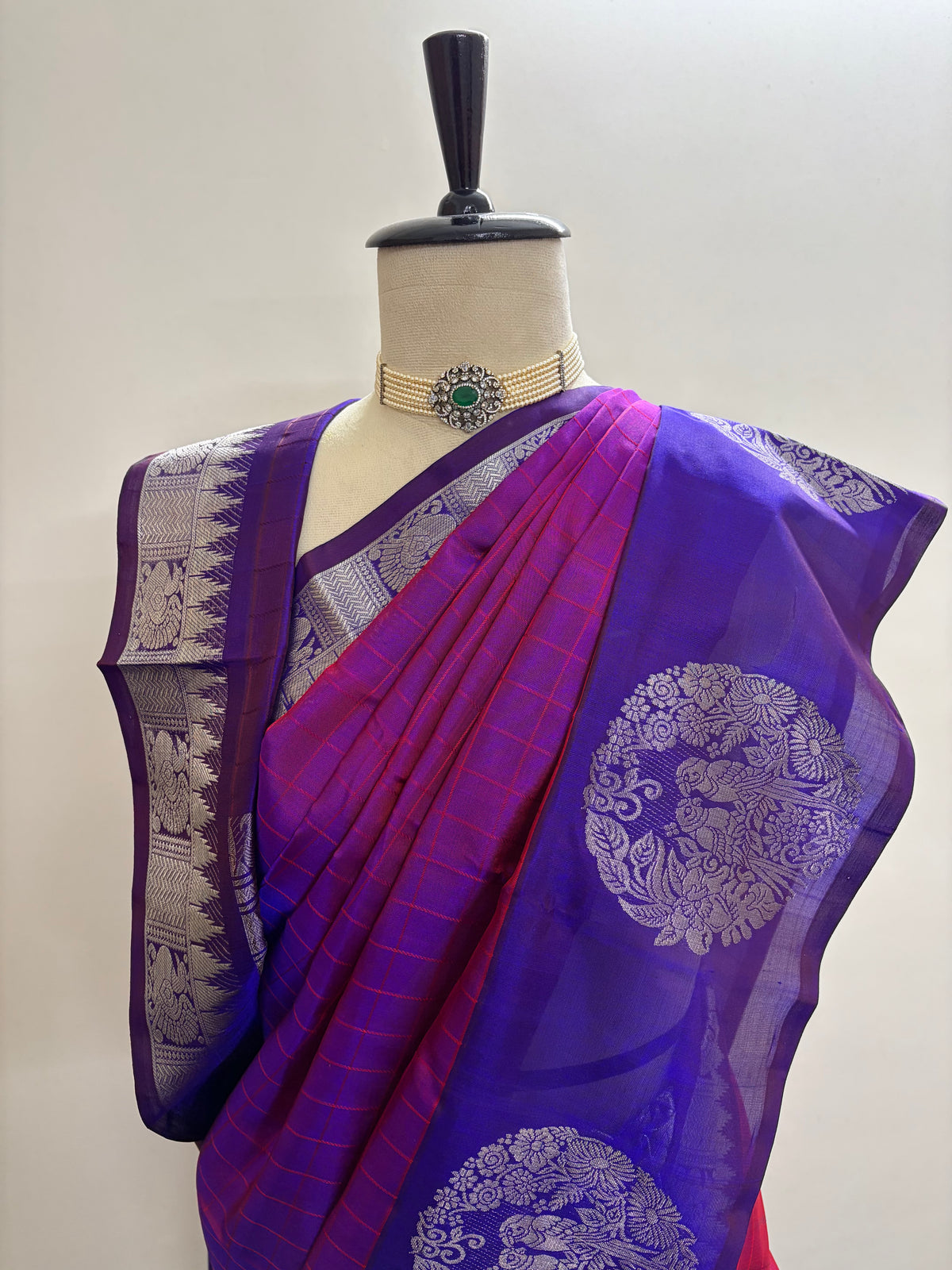 The Violet Peacock Medallion | Pure Handloom Silk in Dual-Tone